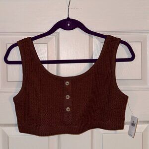 Old Navy Waffle Knit Brami Crop Tank Top Root Beer Brown NWT Size L